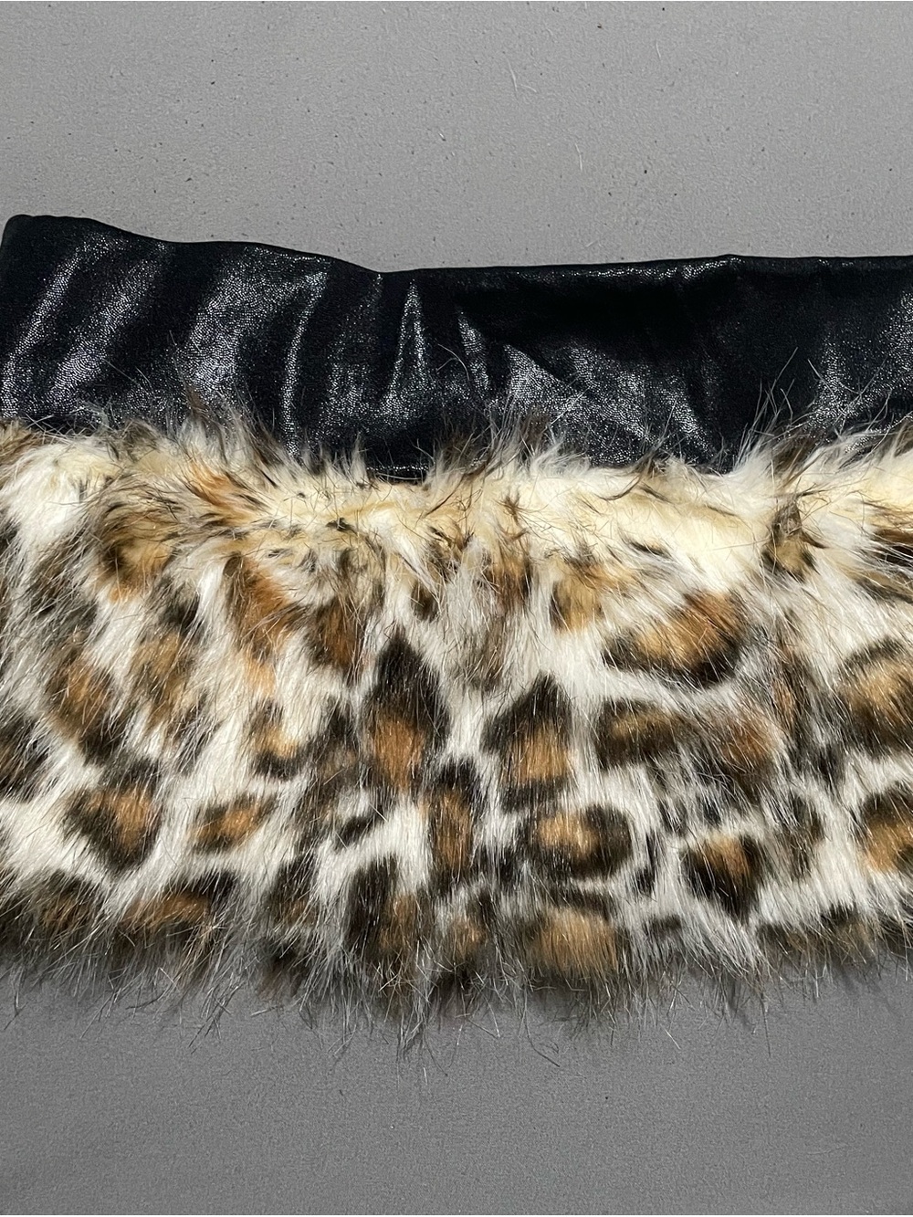 Aime Leon Dore Leopard-Print Faux Fur Mini Skirt with Black Satin Waistband